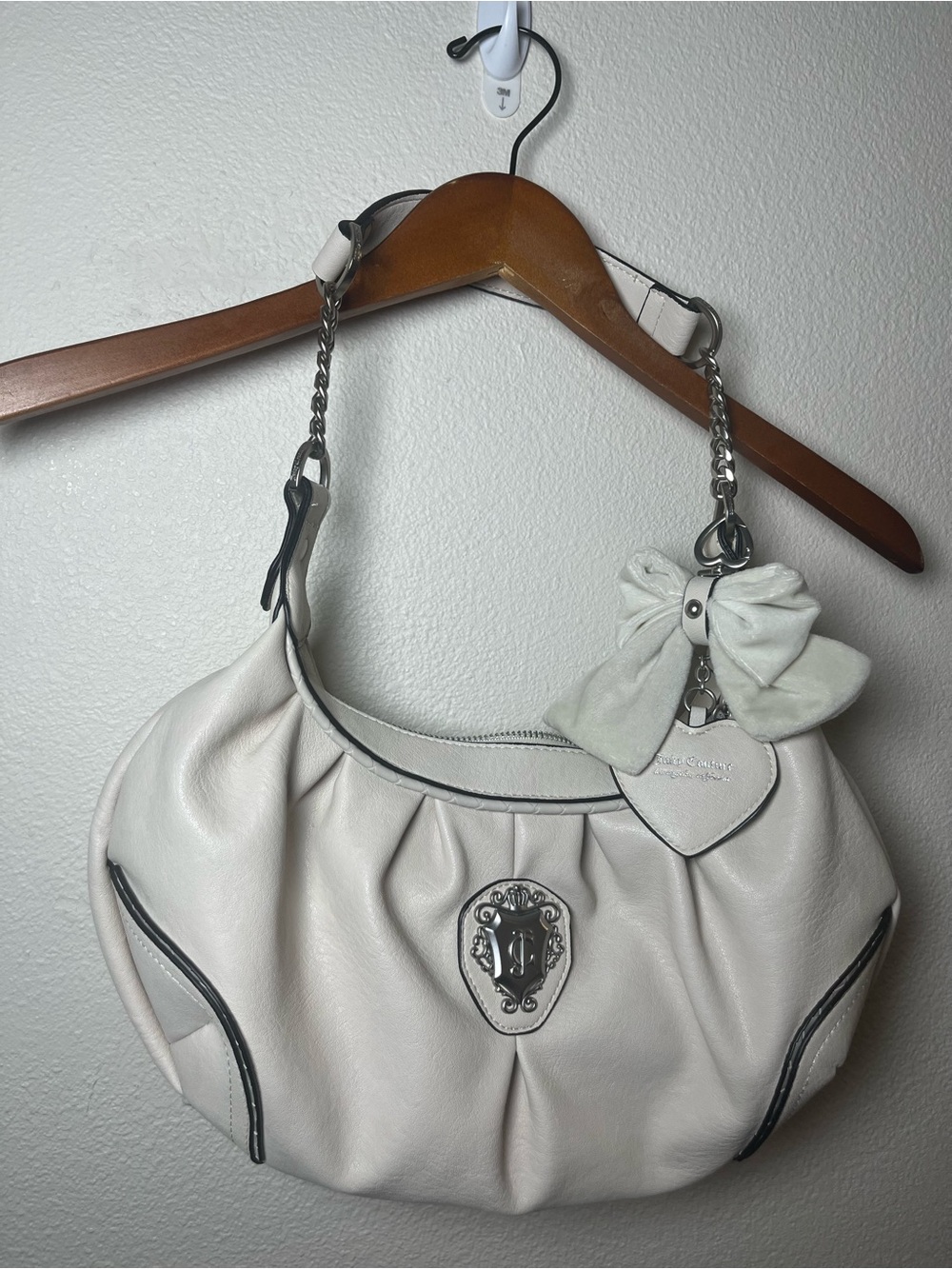 Juicy Couture White Leather Hobo with Bow Charm